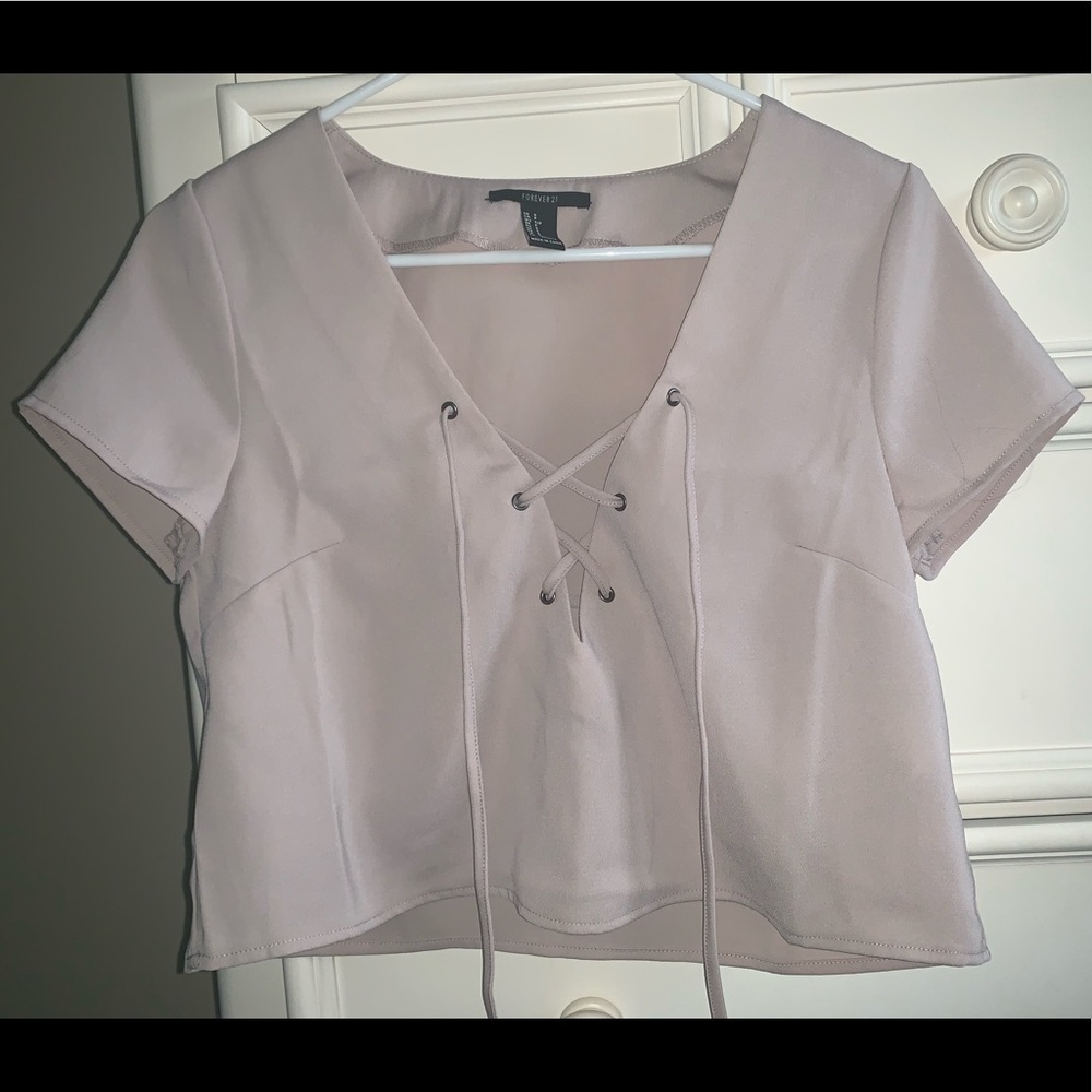 Beige tie-up crop top